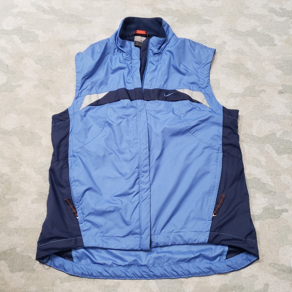 Vintage Nike Running Vest Womens Medium Blue Full Zip Silver Tag Activewear